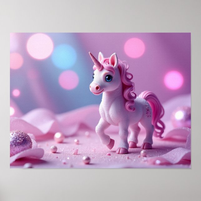 Poster de licorne rose et de fille (Devant)