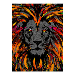 Poster de lion brillant - Orange Dark Lion Illustr