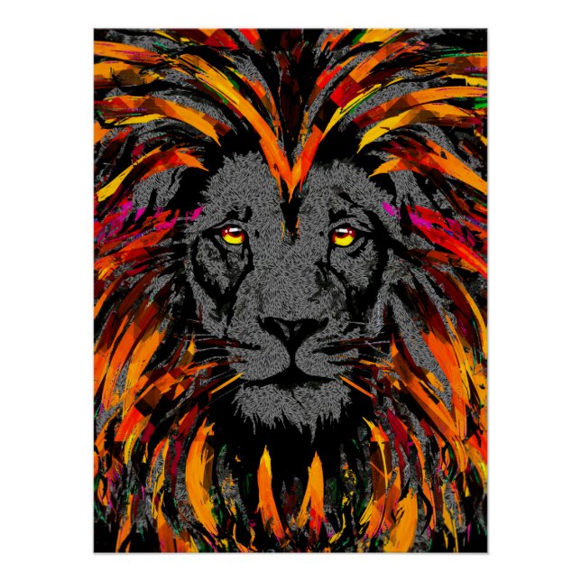Poster de lion brillant - Orange Dark Lion Illustr (Devant)