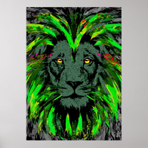 Poster de Lion Head Art Poster du lion vert