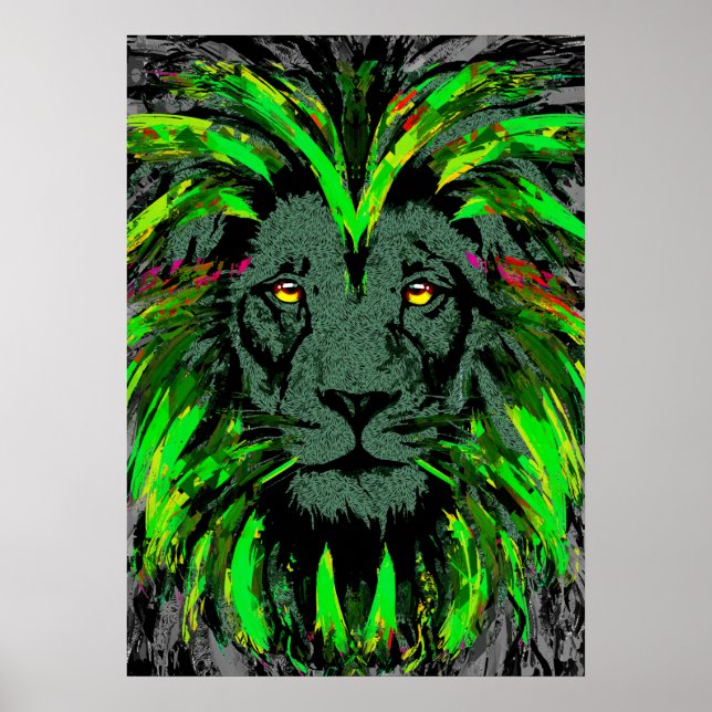 Poster de Lion Head Art | Poster du lion vert (Devant)