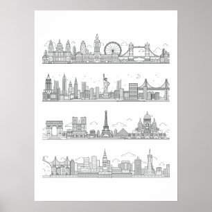 Poster de Londres New York Paris San Francisco Sky