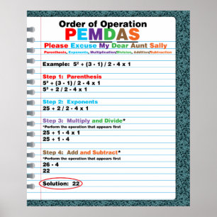 Poster de l'Ordre des opérations du PEMDAS