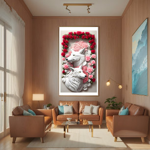 Poster de loup 3D orné de roses rouges