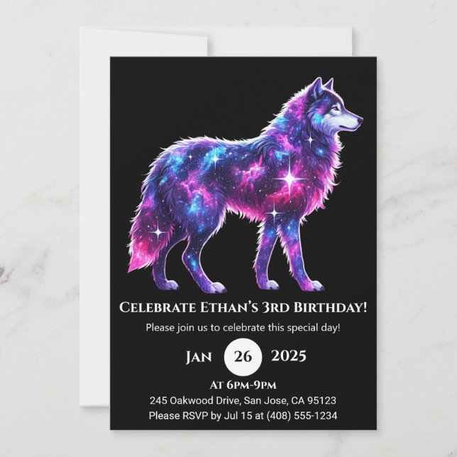 Poster de loup de Galaxie cosmique Invitation d'an (Devant)