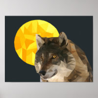 Poster de loup de Pleine lune géométrique Extraord