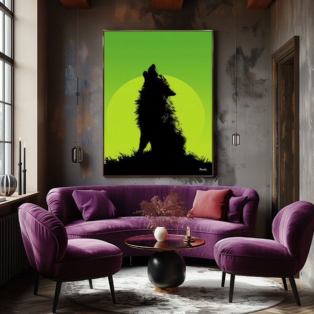 Poster de loup - Howling Silhouette on Green (Créateur téléchargé)