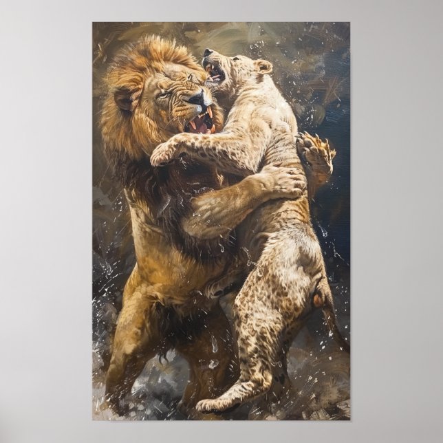 Poster de l'ours luttant contre le lion sauvage (Devant)