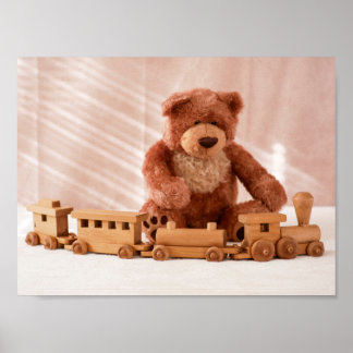 Poster de l'ours peluche et du train de jouets