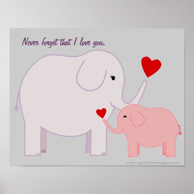 Poster de maman et bébé éléphant en rose et violet (Devant)