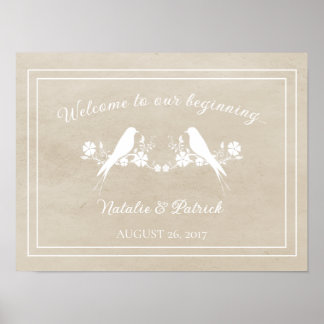 Poster de Mariage de fleurs de lovebird beige