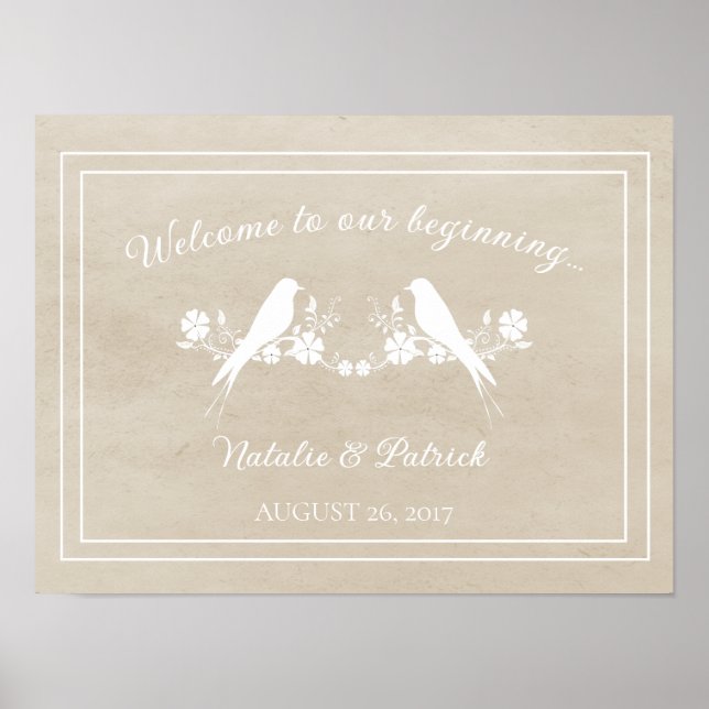 Poster de Mariage de fleurs de lovebird beige (Devant)