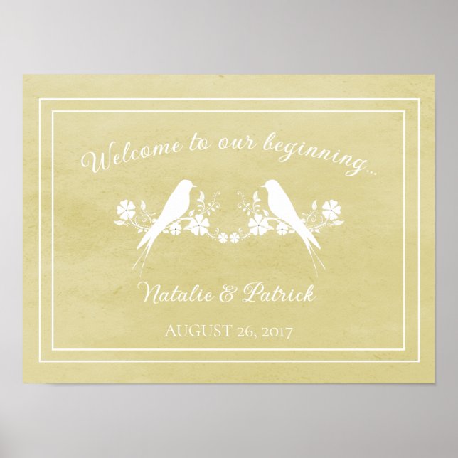 Poster de Mariage de fleurs de lovebird jaune (Devant)