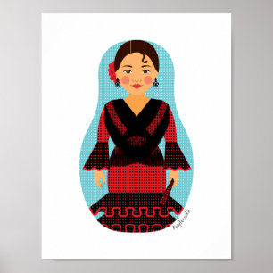 Poster de Matriochka espagnol en robe rouge