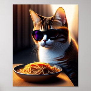 Poster de mème de chat Manger Spaghetti