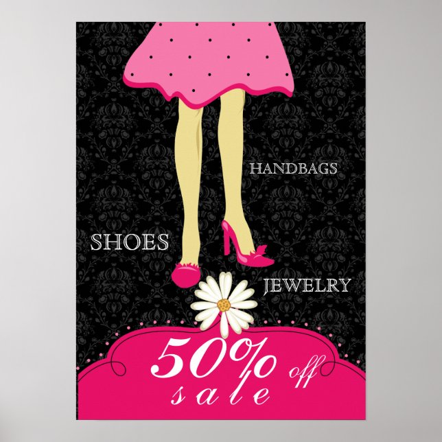 Poster de mode Jolie chaussures et robe rose noir (Devant)
