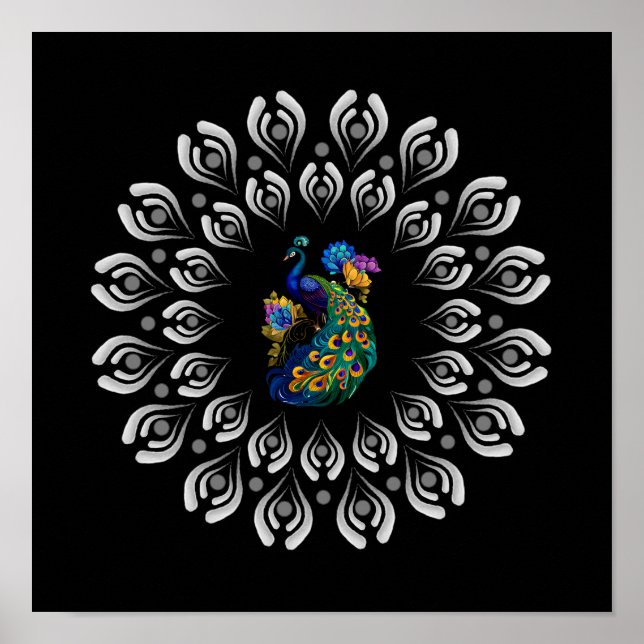 Poster de Modèle de Mandala Peacock coloré (Devant)
