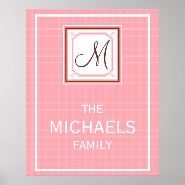 Poster de monogramme de famille - Chèque rose (Devant)
