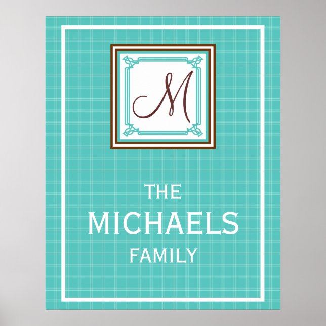 Poster de monogramme familial - Aqua Check (Devant)