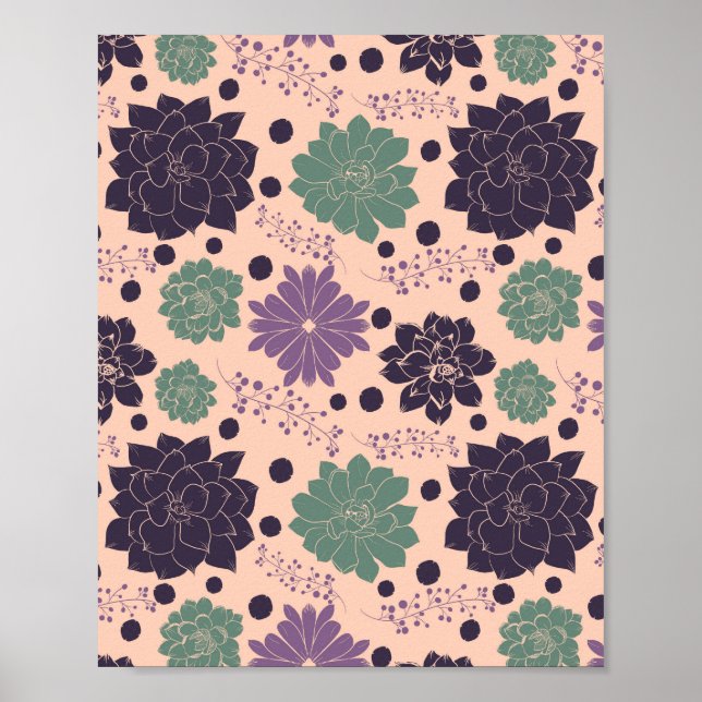 Poster de motifs floraux rose Succulent (Devant)