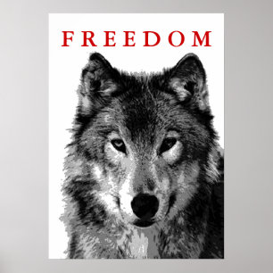 Poster de motivation Freedom Grey Wolf Imprimer