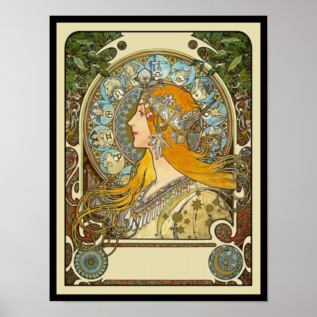 Poster de Mucha Art Nouveau - Zodiac - La Plume (Devant)