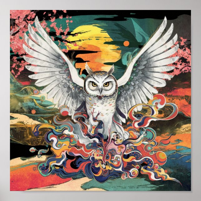 Poster de mur d'oiseaux inspiré par l'art japonais (Devant)