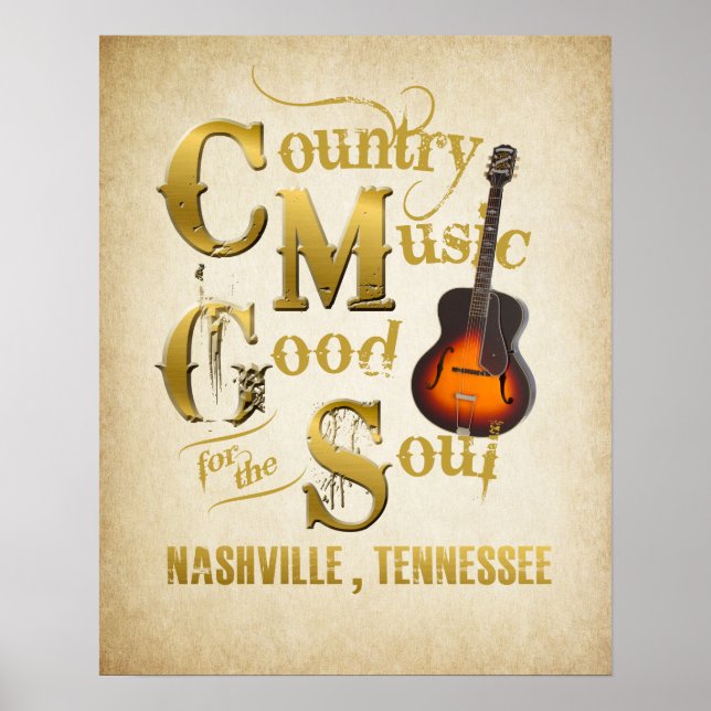 Poster de musique country vintage Nashville (Devant)