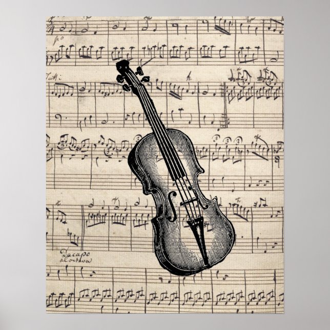Poster de musique violon vintage et de feuille (Devant)