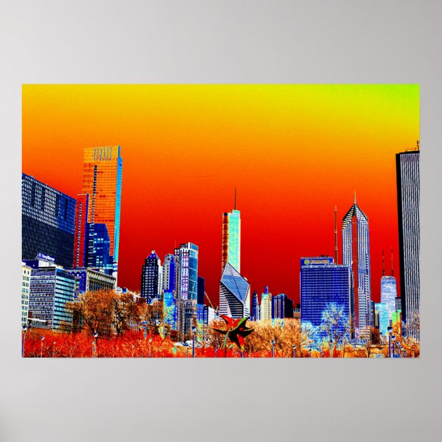 Poster de Neon Chicago Skyline Fine Art (Devant)