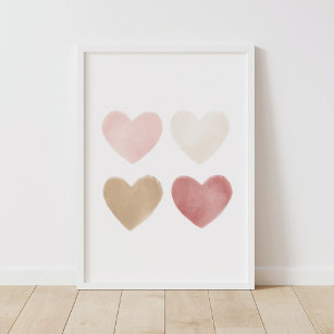 Poster de Neutral Watercolor Hearts Nursery