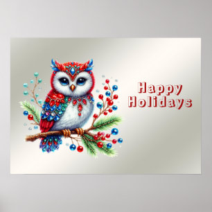 Poster de Noël coloré Chouette de Noël