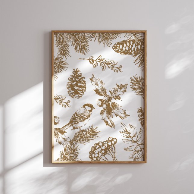 Poster de Noël d'oiseaux et de pins jaunes (Créateur téléchargé)