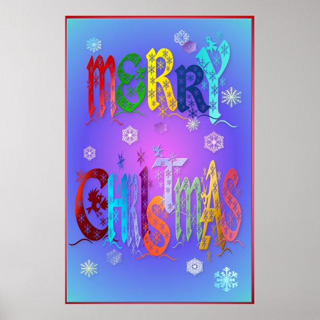 Poster de Noël joyeux et coloré grand (Devant)
