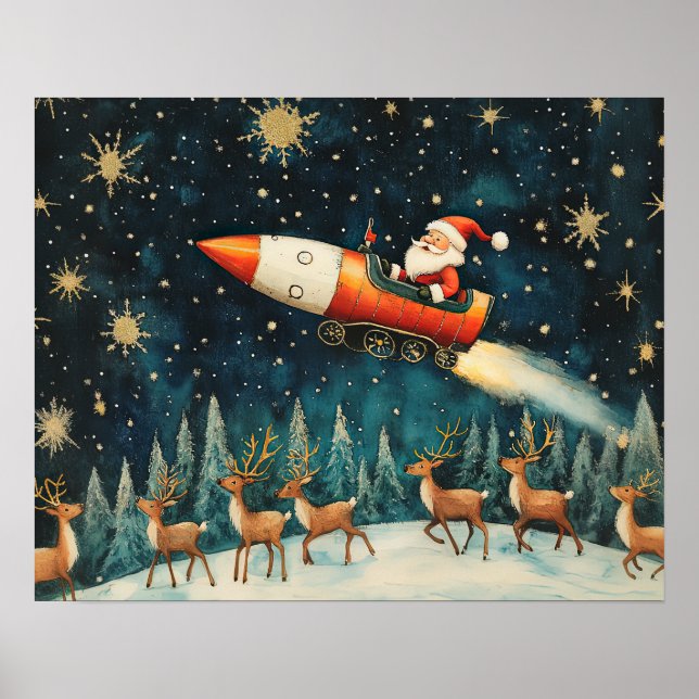 Poster de Noël rétro de Père Noël amusant (Devant)