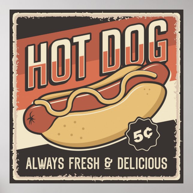 Poster de nourriture pour hot-dog rétro cool (Devant)