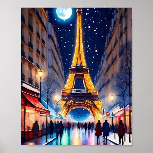 Poster de nuit Tour Eiffel Paris (Devant)