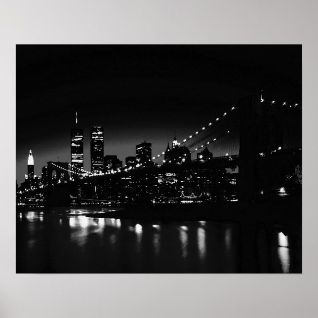 Poster de nuit unique en noir et blanc de New York (Devant)