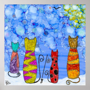 Poster de pêche de chats drôle et lunatique