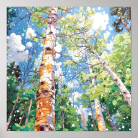 Poster de peinture à l'aquarelle de la forêt de Bi