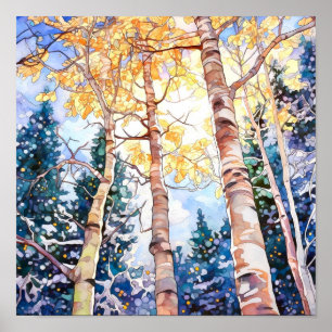 Poster de peinture à l'aquarelle de la forêt de Su