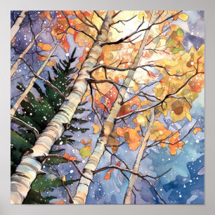 Poster de peinture à l'aquarelle de la forêt de Su