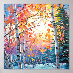Poster de peinture à l'aquarelle de la forêt de Su