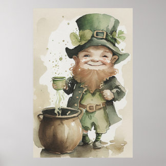 Poster de peinture à l'aquarelle irlandaise Leprec