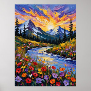 Poster de peinture à l'huile de Sunrise de Montagn