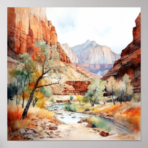 Poster de peinture aquarelle du parc national Zion