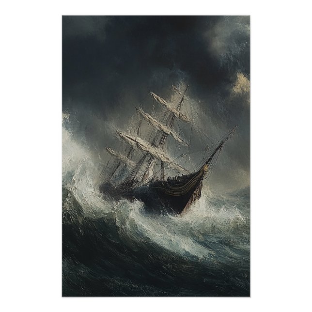 Poster de peinture de bateau à voile Stormy Seas (Devant)