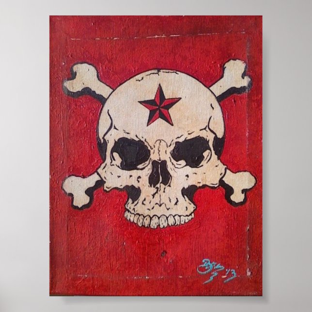 Poster de peinture de crâne rouge en détresse (Devant)