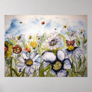 poster de peinture de fleurs de papillon