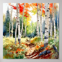 Poster de peinture de forêt de bouleau